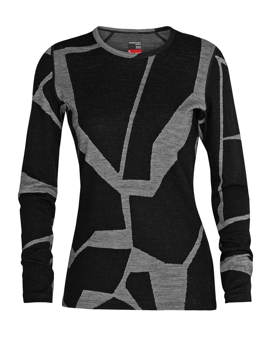 Base Layers Icebreaker Merino 250 Vertex Long Sleeve Crewe Thermal Top Fractured Landscapes Femme Noir | FR 1874NWYB